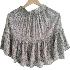 Simplee Daisy Florals Tiered Tassels Boho Elastic Waist Mini Skirt Size Small